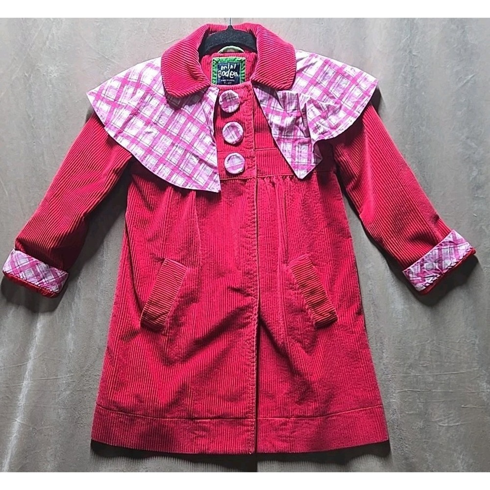 Mini Boden Girls 7 - 8 Youth Corduroy Blazer Check Cuffs Lined Jacket Red Fall